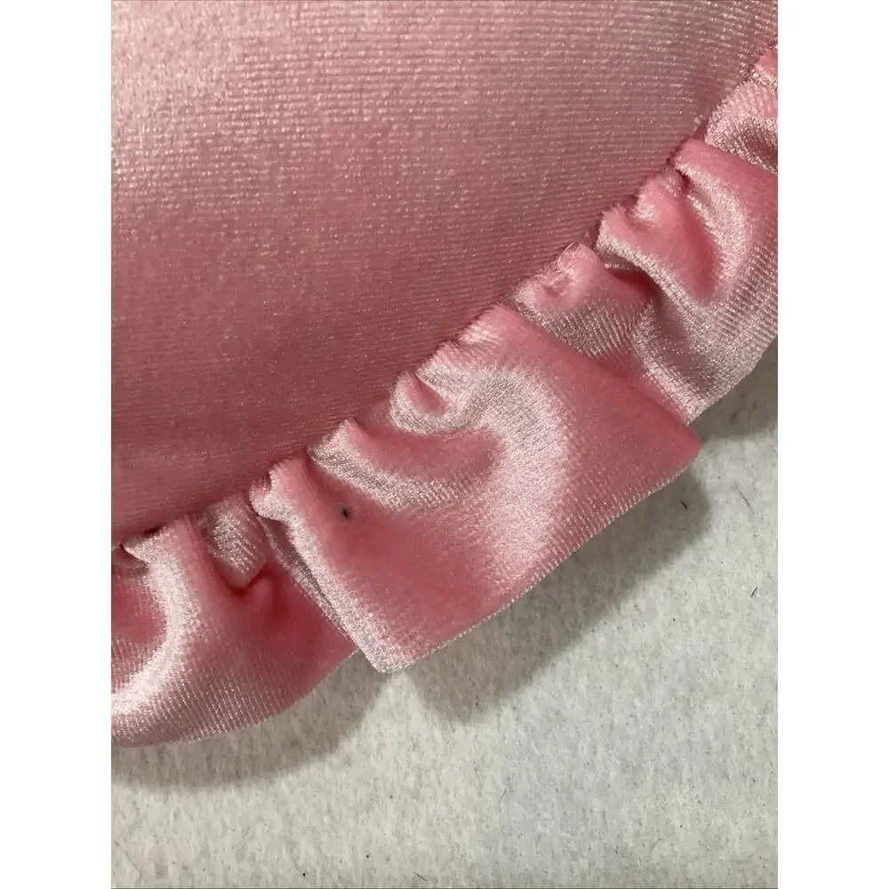 Sweet Pink Velvet Heart Decorative Throw Pillow, Solid, Ruffled Edge, Bedroom/LR